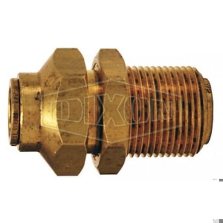 Dixon Bulkhead Push-In Union, 7/16-20 x 1/8 in Nominal, Tube, Brass, Domestic 824